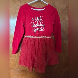 Cat & Jack Red Long-Sleeve Holiday Sparkle Dress Top